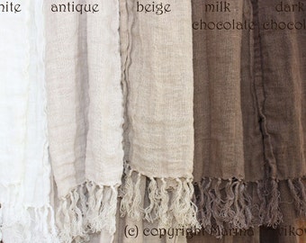 Linen Scarf with Hand Knotted Fringes for Teen or Adult in Natural Palette. Chose your color. LIMITED, some colors are DISCONTINUED