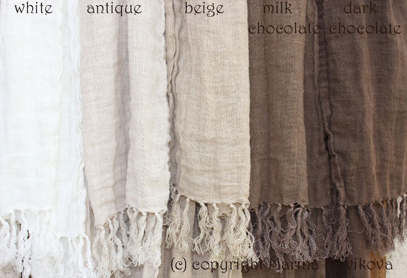 Linen Scarf with Hand Knotted Fringes for Teen or Adult in Natural Palette. Chose your color. LIMITED, some colors are DISCONTINUED image 1