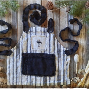 Shaggy Mane Mushroom Apron for Garden, Kitchen or Craft, Linen Apron, SMALL CHILD 2-4 yo size, 100% Heavy Linen (Flax). Ready to Ship