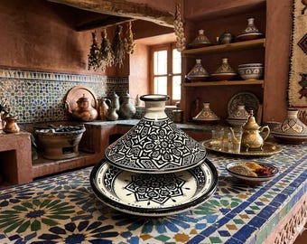 Tagine marroquí artesanal - Plato de cerámica pintado a mano