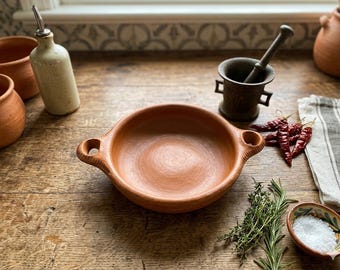 Handmade Terracotta Clay Bowl | Rustic Pottery Serving Dish | Farmhouse Kitchen Decor