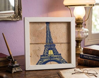 Art mural vintage en mosaïque de la tour Eiffel, décoration parisienne en zellige marocain encadrée, cadeau de voyage en France, suspension murale en céramique de style fait main