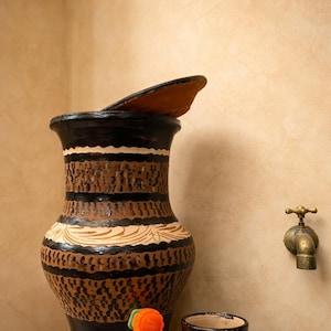 Large 8L Moroccan Vase | Handmade Berber Ceramic Jar, Boho Home Decor