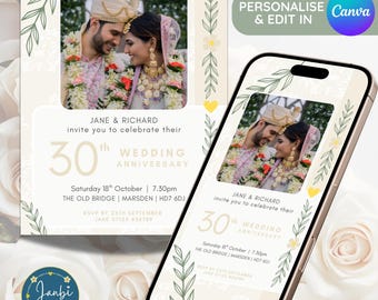 Pearl 30th Anniversary Invitation Template - Customizable in Canva (Digital Download)