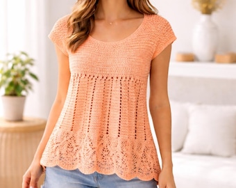 Boho Lace Tunic Crochet Top Pattern, Women's Summer Blouse PDF