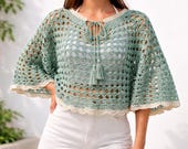 Crochet Lace Cape Top Pattern, Boho Summer Beach Cover Up Pattern, Mesh Crochet Poncho Top Pattern, Women Crochet Top PDF, Instant Download