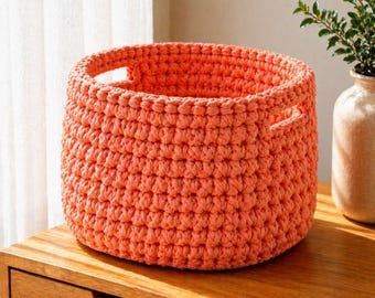 Chunky Crochet Basket Pattern PDF, T-Shirt Yarn Storage, Modern Home Decor (Instant Download)
