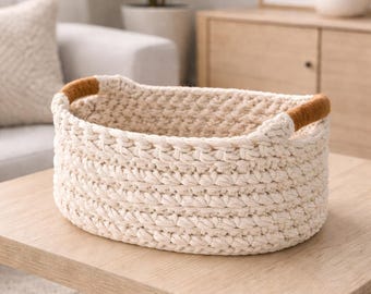 Crochet Basket Pattern PDF with Handles, Modern Rope Storage Tutorial (Instant Download)