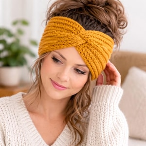 Knit Twisted Turban Headband Pattern, Beginner Ear Warmer (PDF Pattern)
