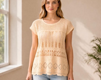 Easy Crochet Summer Top Pattern, Boho Lace Blouse, Lightweight Tee (PDF Download)