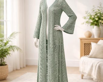 Crochet Lace Duster Pattern PDF, Long Boho Cardigan with Sleeves