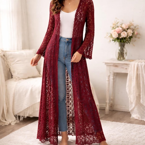 Patrón de abrigo de encaje a crochet: cárdigan bohemio, chaqueta de verano (descarga en PDF)