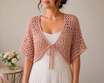 Beginner Crochet Lace Shrug Pattern, Tie Front Bolero PDF, Summer Cardigan (Instant Download)