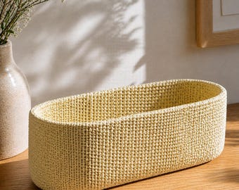 Oval Crochet Basket Pattern, Modern Minimalist Storage, Beginner Cotton Cord DIY (PDF Download)