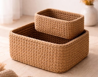 Crochet Rectangle Basket Pattern PDF, Modern Chunky Storage Bin (Instant Download)