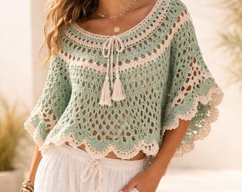 Boho Crochet Lace Poncho Top Pattern (PDF Download)