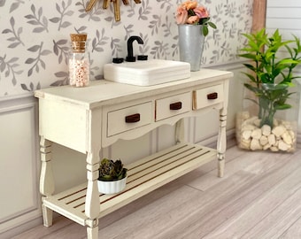 Farmhouse Side Table Vanity, 3 drawers, optional  sink – 1-12 scale - Easy DIY kit