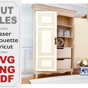 May include: A white wooden cabinet with a single door and two shelves. The door is open and the shelves are filled with decorative items. The cabinet is sitting on a white rug. The text "Tiny Rooms Therapy" is visible in the upper right corner of the image.