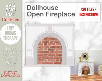 Open Fireplace Mantelpiece 1/12 scale with Tutorial – SVG PDF PNG cut files Plotter or Laser