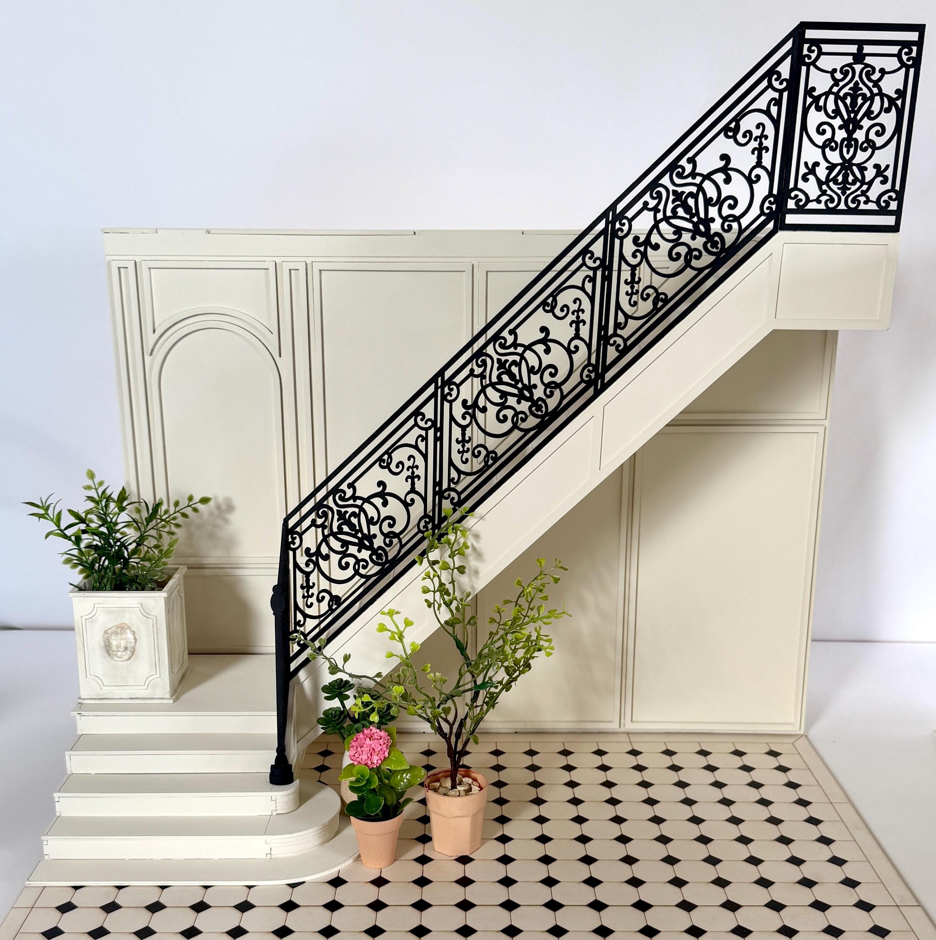 Grand Staircase With Wrought Iron Style Railings, Curved Steps ...