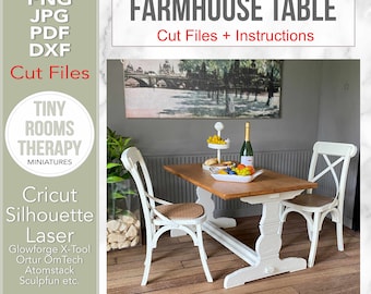 Farmhouse Table 1:12 scale – SVG PDF PNG cut files for Cricut, Silhouette Laser