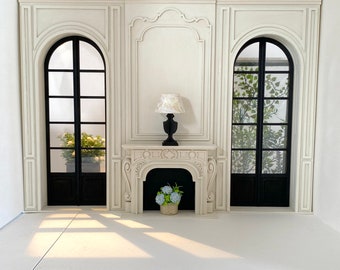 The Fireplace Wall with 2 arched doors and luxuriant fireplace mantel –  1:6 scale DIY kit