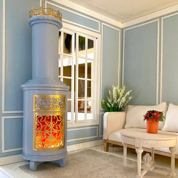Antique Swedish Stove Kit including LED fire - 1:12 scale dollhouse miniature DIY kit
