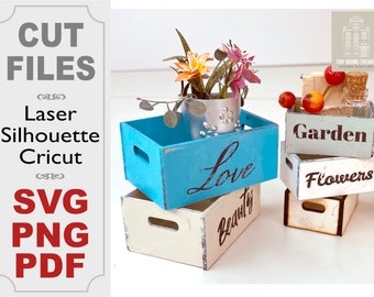 Little Crates -- SVG Cut Files + Tutorial + Slogan Transfers / Digital Product / Instant Download --- for Dollhouses, Gifts, Wedding Favors