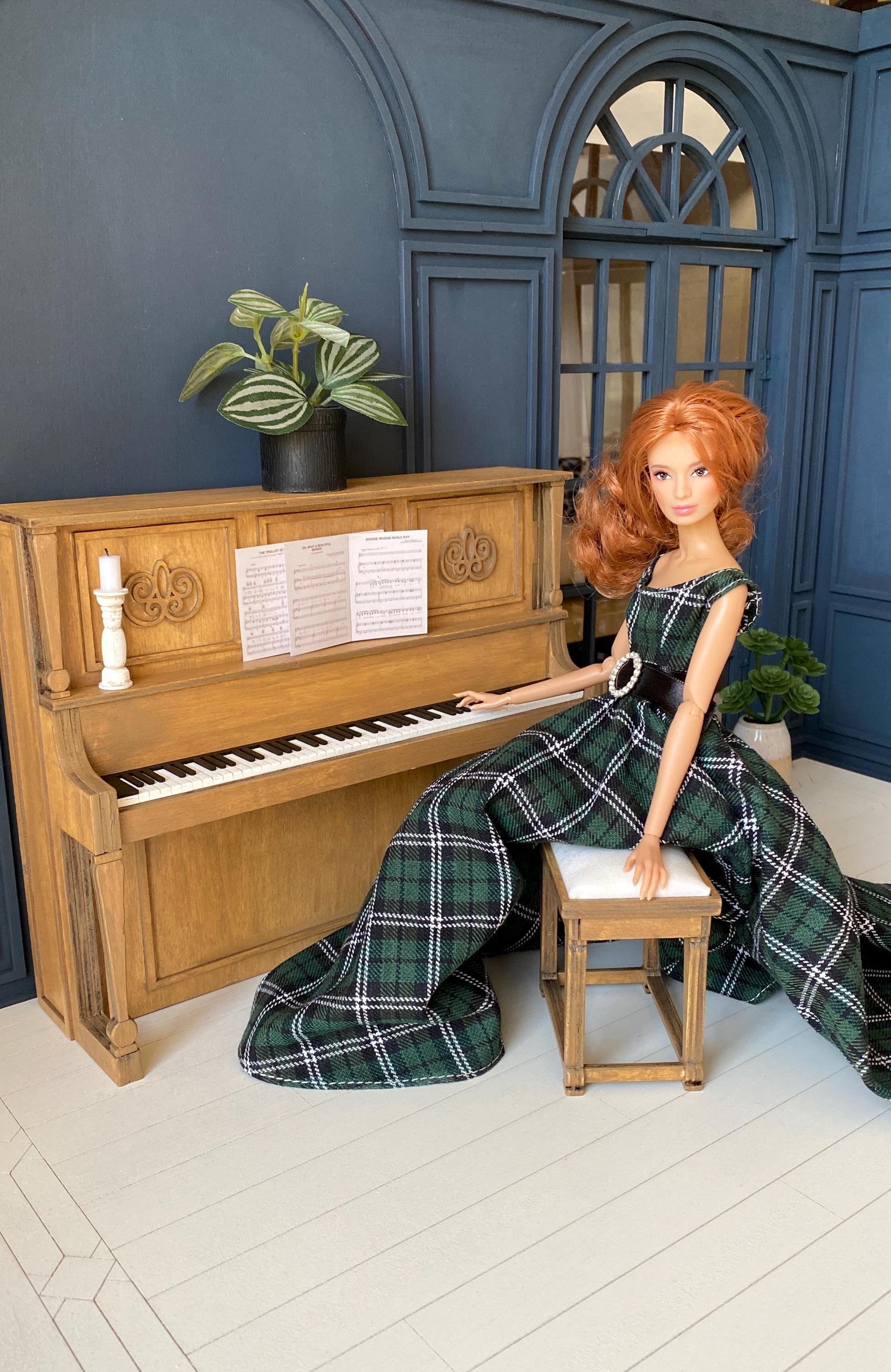 Piano Miniature Odoria 1/12 – Instrument De Musique Pour Maison De Poupée (bois, Avec étui & Tabouret)