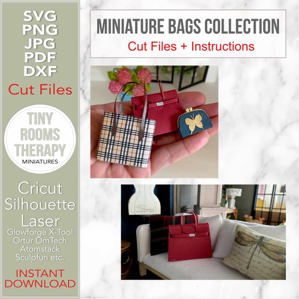 Miniature Bags Collection --- 3 Models, Clutch, B-Bag, Shopper --– SVG PDF PNG Digital Cutfiles for Laser or hand cutting