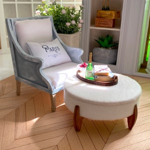 Classic Fauteuil Armchair + Ottoman/Pouf– 1-6 scale fashion doll furniture - Easy DIY kit