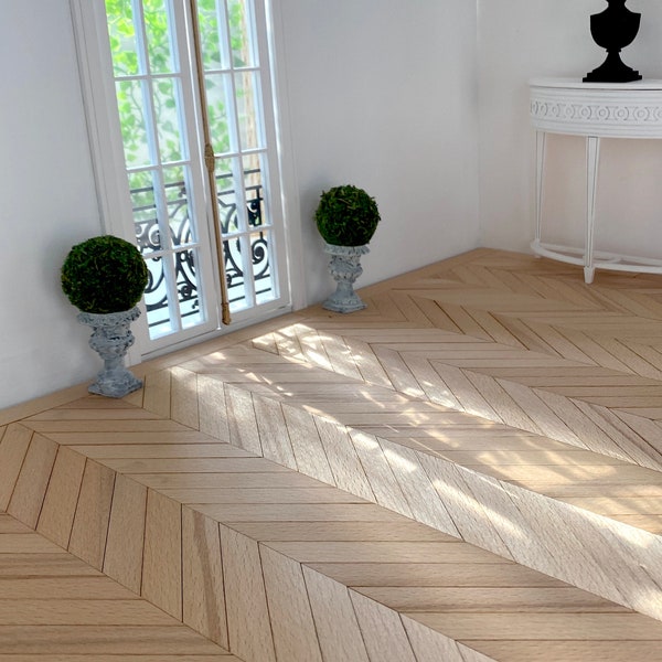 French Herringbone Dollhouse Parquet DIY KIT Real Wood European Beech - precision cut tiles in 2 sizes 1-12 scale and 1-6 scale