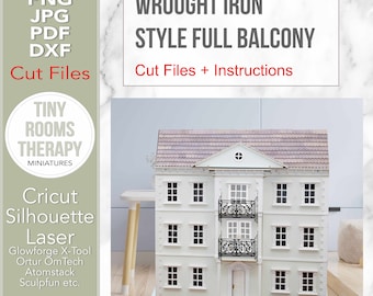 Balcon de maison de poupée complète en fer forgé - Fichiers SVG PDF PNG pour Cricut, Silhouette Laser Glowforge X-Tool Ortur Atomstack, entre autres