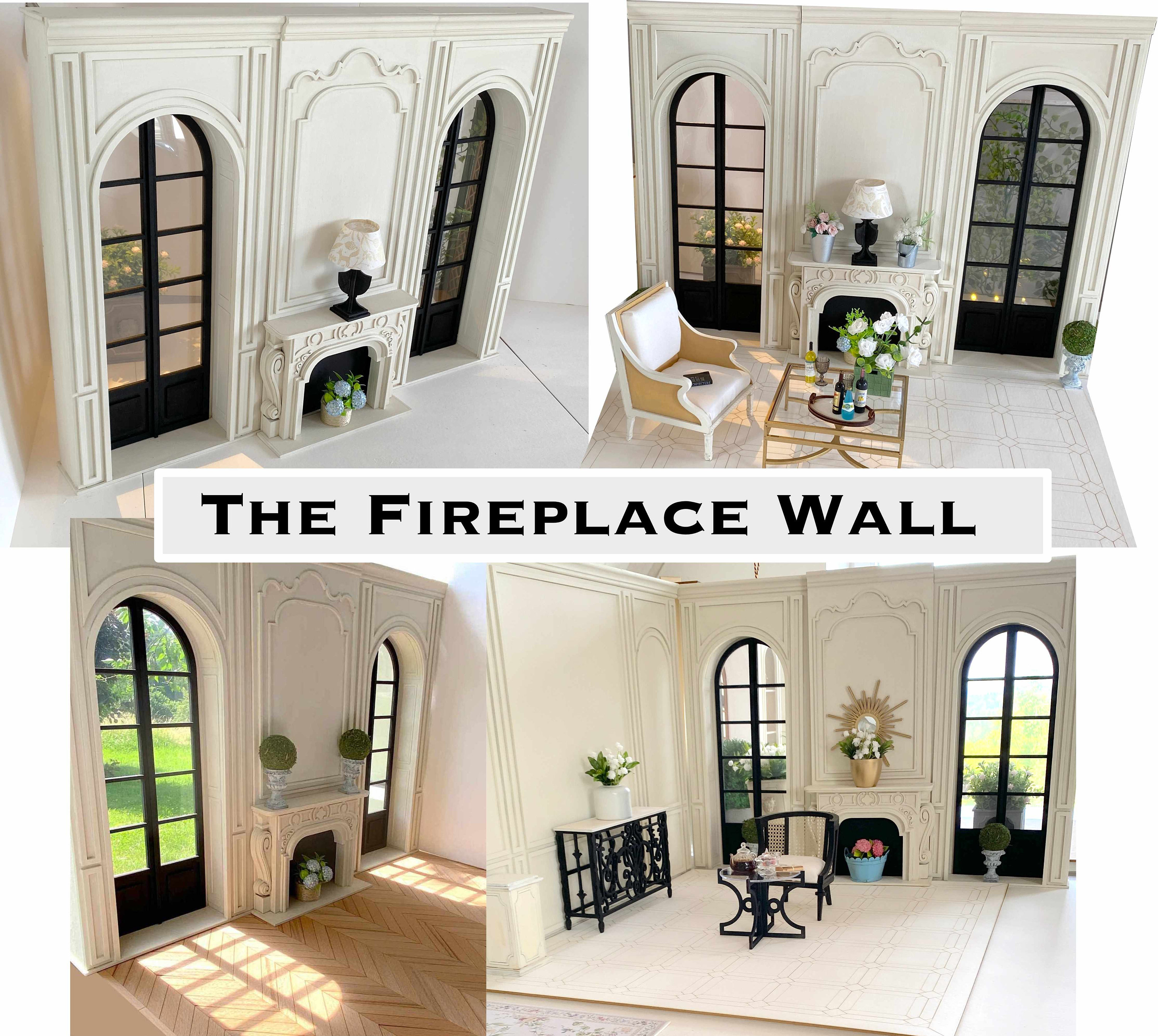 3D spire  fireplace room door mural