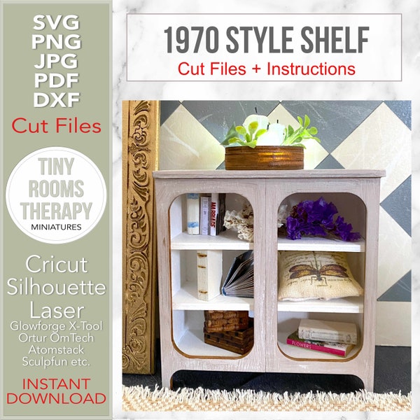 Dollhouse Shelf 1970 Style Bookcase– SVG PDF PNG cut files for Cricut, Silhouette Laser Glowforge