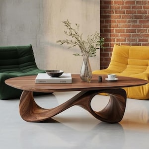 Skulpturaler Ovaler Holz Couchtisch, Handgefertigte Organische Möbel, Modernes Design