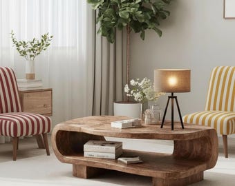 Einzigartiger moderner Massivholz Couchtisch, Niedriger Walnuss Großer Rechteckiger Holztisch