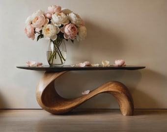 Schlanke Konsolen Skulpturale Moderne Eingangstisch, Einzigartige schmale Sofa Tisch Massivholz Künstlerische Flur Dekor