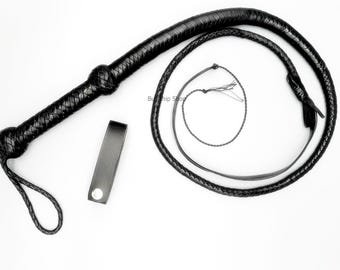 Látigo de cuero negro, hecho a mano, trenza de piel de vaca auténtica, tradicional látigo de vaquero, látigos vintage, regalos para mujeres y hombres para cumpleaños