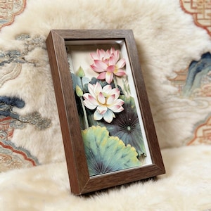 3D Lotus Shadow Box Frame Chinese Wall Art Zen Home Decor New Oriental Gift