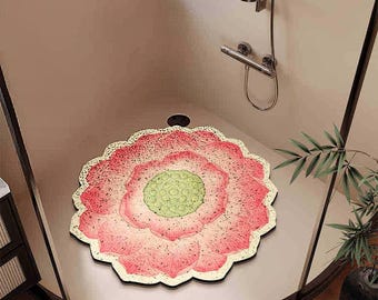 Lotus Non-Slip Shower Floor Rug, Quick-Drying Bathroom Decor, Customizable Bath Rug