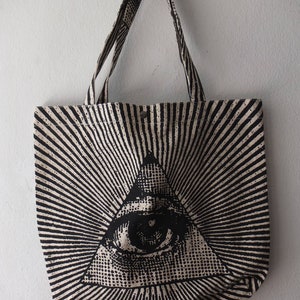 Pyramid All seeing Eye Egyptian Tote Bag, MADE TO ORDER, double-sided Pattern Print,Canvas Beach Bag