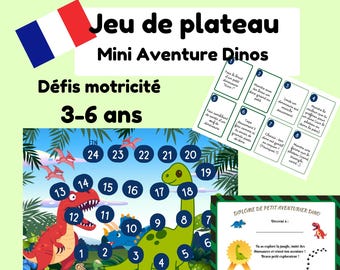 Dinosaur motor skills game for 3-6 year olds in French, preschool board game, dinosaur activity