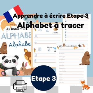 Alphabet à tracer, en français, apprentissage écriture Maternelle, CP, thème animaux