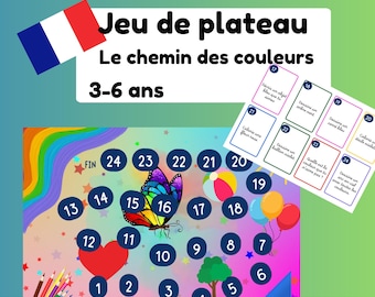 Educational board game, in French – Path of Colors | Motor skills and writing activity for ages 3-6 | Printable PDF