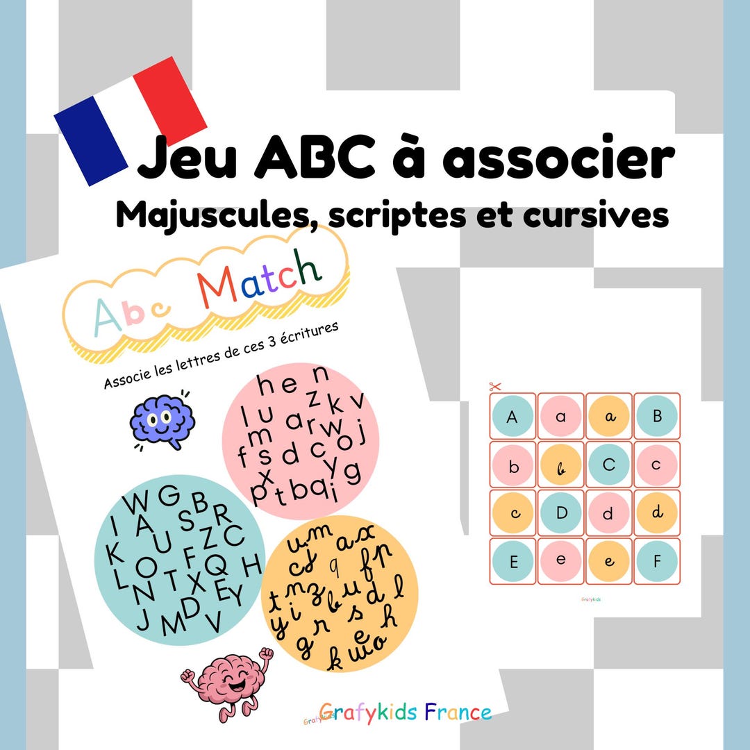 Jeu ABC à Associer, Majuscules, Scriptes Et Cursives - Etsy