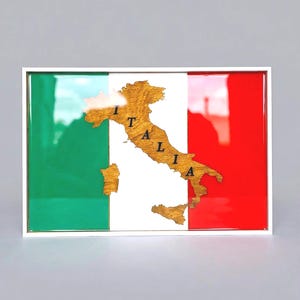 Italy Wooden Map Wall Art – Office & Home Office Decor – Rectangular Italy Map with Glossy Resin Finish – Framed Handmade Wall Art