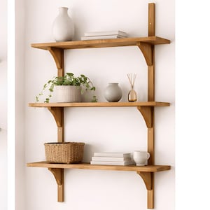 Kiso modulaire wandplank van massief hout, modulaire plank met 2, 3 of 4 planken, minimalistisch design.