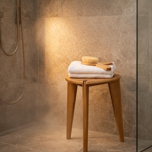Nise Heimen M45 Taburete de ducha de acacia maciza, banco de baño Japandi Spa 45 cm