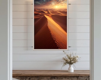 Fotografía artística fotorrealista - Dunas del Sahara con resplandor efímero, impresión artística de pared grande - Decoración del hogar con paisaje desértico